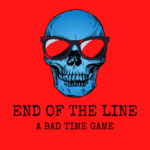 End of the Line - cover. A grinning skull over shocking red background color.